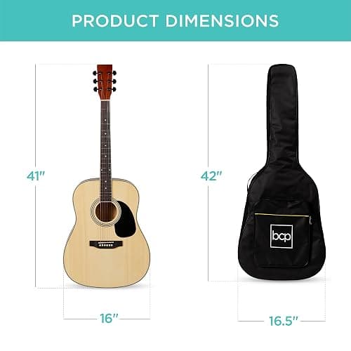 Best Choice Products 41in Full Size Beginner All Wood Acoustic Guitar Starter Set w/Gig Bag, Strap, Capo, Strings, Picks - Natural thumbnail 8
