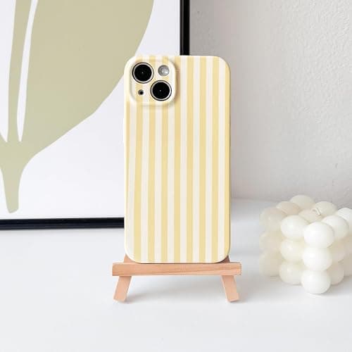 Lovmooful for iPhone 14 Plus Case Striped with Glossy Film-Yellow | Aesthetics Color Silm Striped Design,for Girls Women,Soft TPU,Shockproof,More Protective,Girly thumbnail 2
