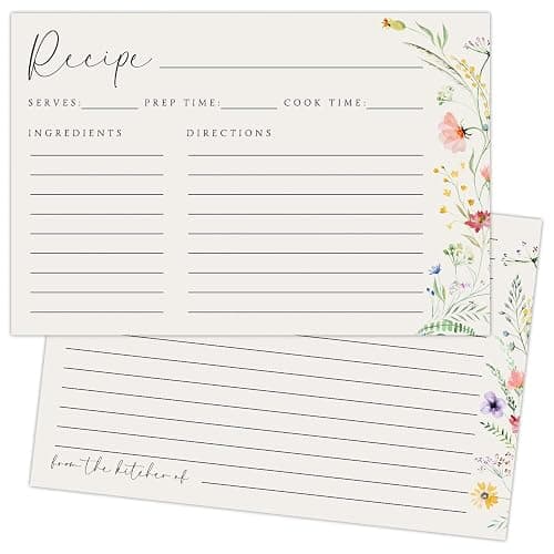 JOETMAE 50PCS Wildflower Recipe Cards - 4×6 In Double Sided | Thick Card stock|Blank|Wildflower Design|For Wedding, Bridal Shower, Baby Shower Kitchen Diaries Banquet Preparation - Image 1