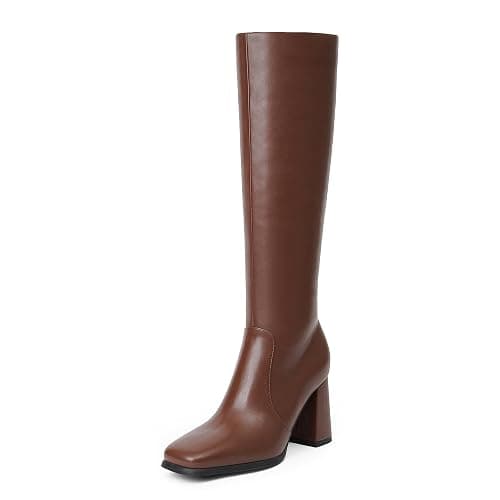 Modatope Knee High Boots Women Chunky Heel Square Toe Heeled Tall Boot for Women Fashion Side Zipper Long Boot - Image 1