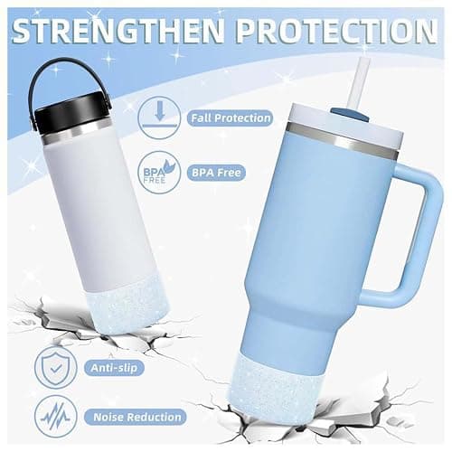 2 Pack Silicone Glitter Boot Cup Protector for Stanley 40 30 oz Quencher Adventure Tumbler, IceFlow 30 20 oz, Fits 2.95 Inch Bottom Diameter.Non-Slip Water Bottle Base Cover Sleeve thumbnail 5