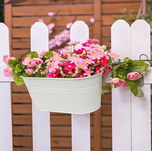 KAHEIGN 4 Pièces Métal Pots de Fleurs Suspendus, 27,5CM Grands Pots deFleurs Seau à Fleurs Suspendu avec Crochet Amovible pour Balcon Clôture Jardin Maison Décor (4 Couleurs) thumbnail 2