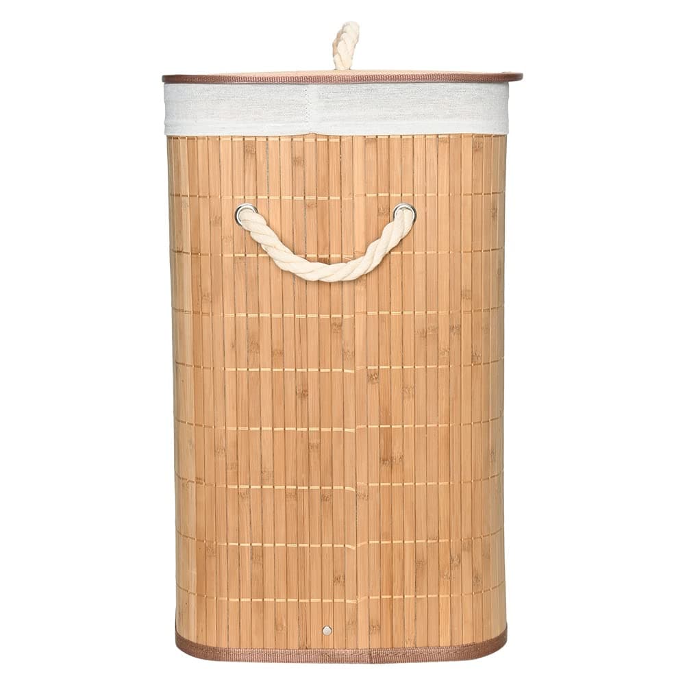 Mimo Style Cesto de Bambu Claro com Tampa para Roupas Sujas. Ideal para Lavanderia, Área de Serviço, Banheiro e Quarto. Forro Removível com Aro de Aço para Fixação, Dobrável, Alça de Corda Macia, Bege thumbnail 4