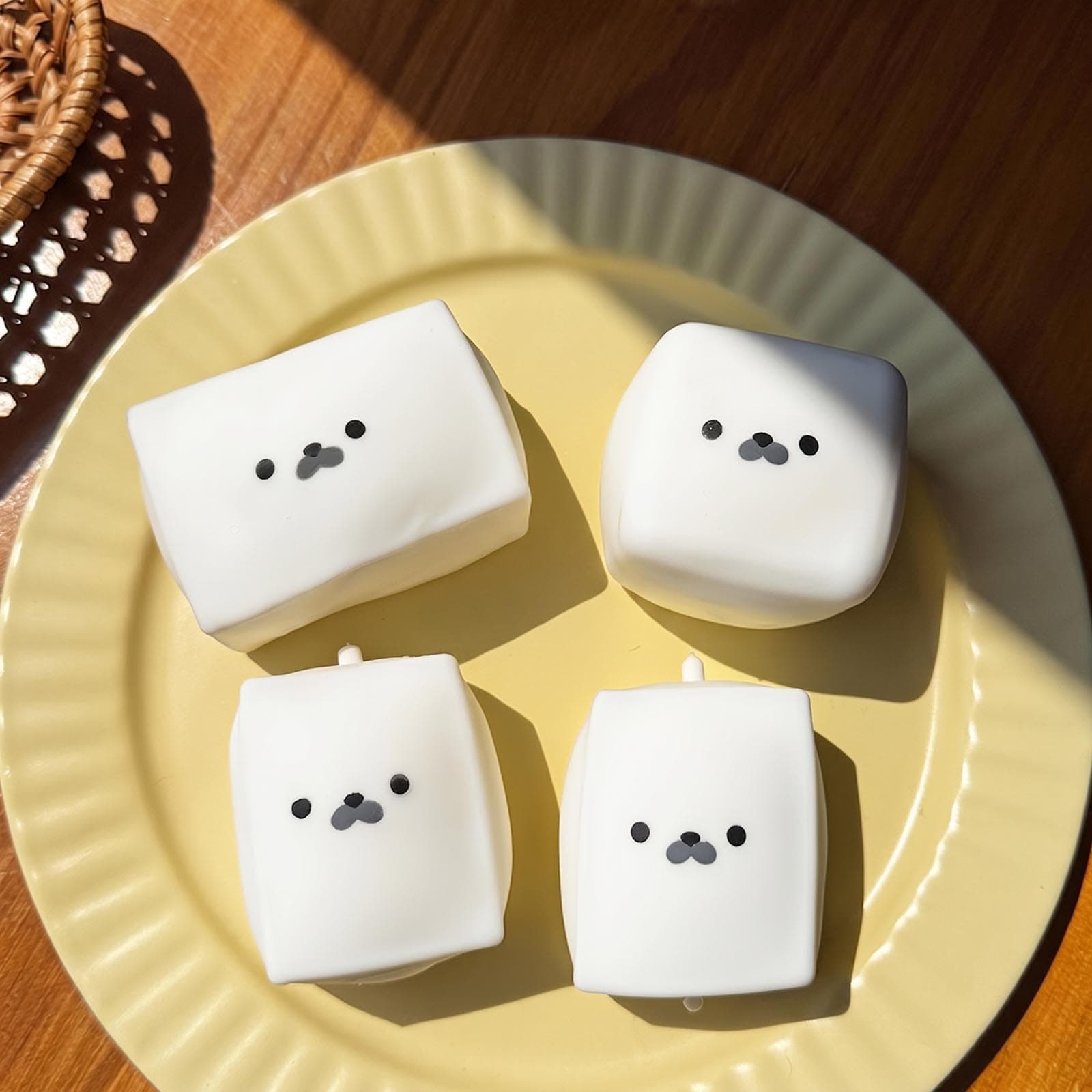 Tofu Seal Squishys, White Cube Stress Toy, Soft Squeeze Decompression Stress Toy, Cute Expression Tofu Cube Squishys, Stretchy Desk Toys for Adults Anxiety Relief Party Favors thumbnail 7