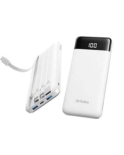 Orfeika Portable Phone Charger, 10000mAh Portable Charger Power Bank with Built-in Cables, Travel Essential Battery Pack Compatible with iPhone, Samsung, Google, iPads, Tablets, etc - Image 1