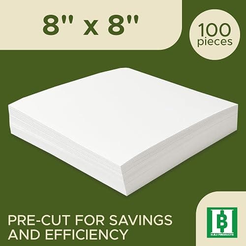 H.B.I. Products Cut Away Embroidery Stabilizer Sheets 8" x 8", 100 Precut Pieces, 2.5 oz Medium Weight Cutaway Backing for 4x4 & 6x6 Hoops, USA Made thumbnail 2