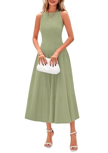 PRETTYGARDEN Spring Casual Dresses for Women 2025 Summer Business Work Midi Sleeveless A Line Pleated Cocktail Dress - Image 1