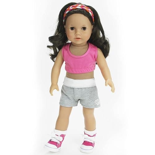 Sophia's Athletic Sports Set Includes Sports Bra, Shorts, Crew Socks and Hi-Top Canvas Sneakers for 18 Inch Dolls, Pink/Gray thumbnail 2