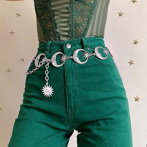 Navoky Celestial Moon Chain Belt for Women, Sun and Moon Star Waist Chain Body Jewelry, Whimsigoth Witchy Accessories for Dresses, Adjustable Metal Link Belly Chain for Renaissance Faire Fairy Grunge thumbnail 3