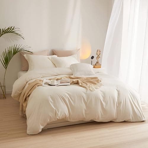 AMWAN Cream White Duvet Cover Full Size Soft Washed Microfiber Ivory Duvet Cover with Zipper Closure Boho 3 Pieces Bedding Set Off White Comforter Cover 1 Cream Duvet Cover 80”x90” with 2 Pillowcases - Full (80"x90") - Cream White thumbnail 2