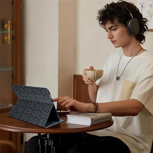 HYHCF Designer Compatible iPad 10.2 inch Case,9th/8th/7th Generation(2021/2020/2019) iPad Air 3rd 2019/2017 iPad Pro 10.5" PU Leather with Pencil Holder Soft Back Case,Auto Sleep/Wake Cover-Black thumbnail 4