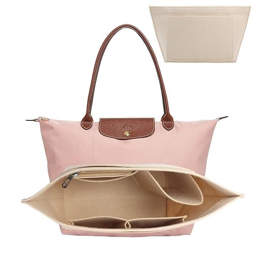 Taschen Organizer für Longchamp L,Organizer für Longchamp Tasche,Handtaschen Organi-zer,Filz Taschenorganizer mit mehreren Taschen,Folding Tote Bag Organi-zerfor Insert Wallet Organi-zer (Beige, L) - Image 1