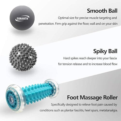 SUNANTH Foot Massager Roller,Massage Lacrosse Ball,Spiky Ball Therapy Set for Relieve Plantar Fasciitis,Heel & Foot Arch Pain and Deep Tissue Massage thumbnail 2