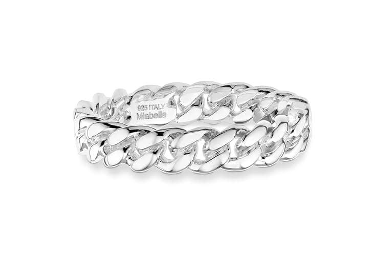 Miabella 925 Sterling Silver Italian 4mm Cuban Link Band Ring for Women Made in Italy thumbnail 2