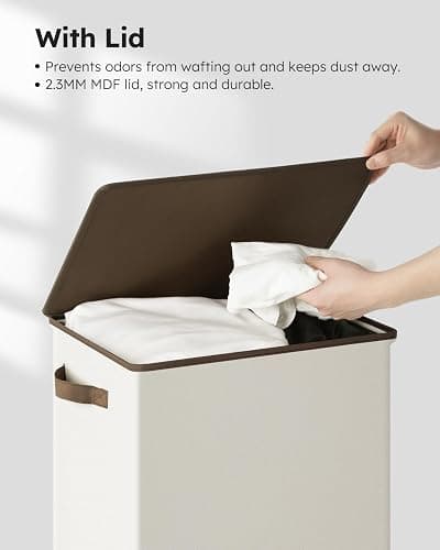 SOLEDI Laundry Hamper with Lid 100L Large & Tall Collapsible Laundry Basket, Clothes Hamper with Bag Removable Easy to Carry, Dirty Hampers for Bedroom, Bathroom, Dorm, College, Off-White thumbnail 7