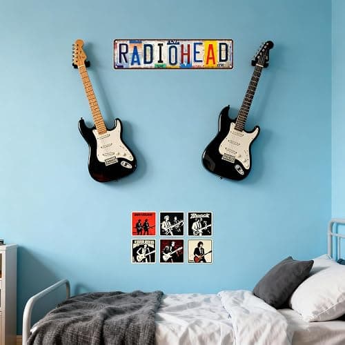 Vintage Radiohead Metal Tin Sign Poster，Street Signs, License Plates for Music Room Home Bar Wall Decor，Music Band Album Artist Posters，16x4 inches， Suitable for Studio, Funky Bedroom, Living Room Cool Decoration, and Merch Gifts for Band Fans thumbnail 2