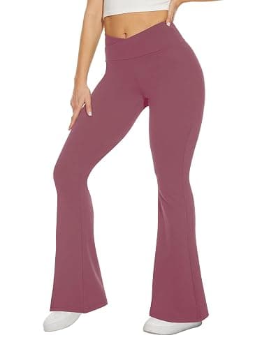 TNNZEET Black Flare Leggings for Women, Crossover Yoga Pants with Pockets Bootcut Flared Leggings - Image 1