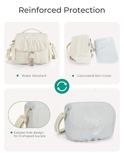 BAGSMART Small Camera Bag, DSLR Camera Case for Camera Lens & Accessories, Ultra-Light Compact Crossbody Camcorder Bags with Rain Cover/Tripod Straps, Irovy White thumbnail 6