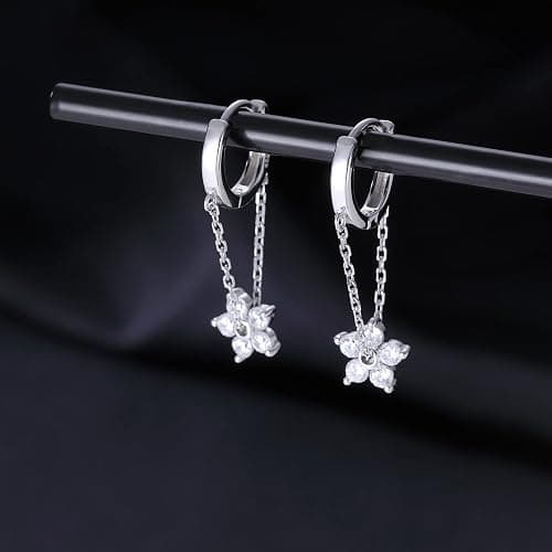 Reffeer 925 Sterling Silver Flower Chain Drop Earrings Hoop for Women Teens Huggie Hoop Dangle Earrings Chain thumbnail 6