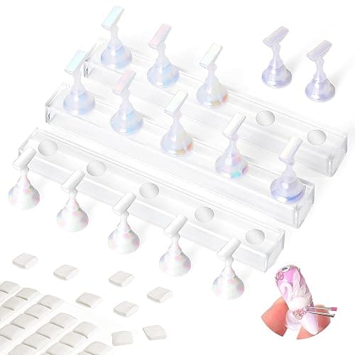 SAVILAND Essentials Nail Holder for Painting Nails: 3PCS Nail Stand Strong Magnetic Nail Stand for Press Ons Nail Stand for Nail Art Aurora Press on Nail Stand 40Pcs Reusable Putty Acrylic Nail Tools - Image 1