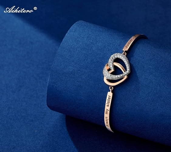 Aihitero Christmas Day ‘Badass Sister’ Gifts, ‘Always My Sister Forever My Friend’ Bangle Bracelet, ‘Not Sisters by Blood But Sisters by Heart’ Women Jewelry, Xmas Birthday Presents from Brother BFF thumbnail 3