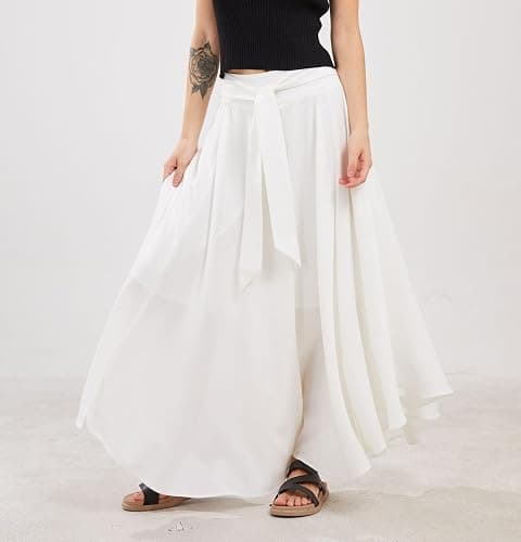chouyatou Women's Elegant High Waisted Side Slit Irregular Bohemian Maxi Skirt with Pockets thumbnail 4