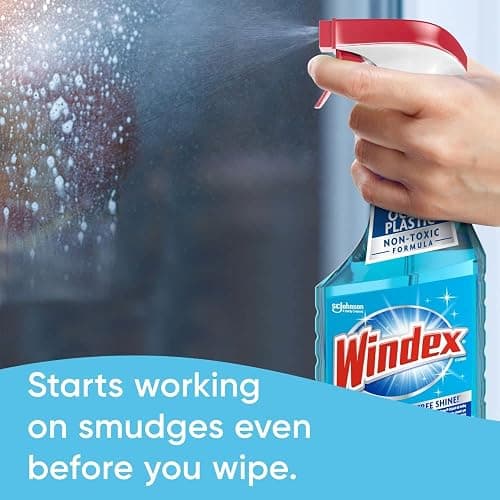 Windex Original Blue Window, Glass and Mirror Cleaner, Removes Fingerprints, Smudges, and Smears, Shine Spray, Bottles Made from 100% Recycled Plastic, 765mL thumbnail 9