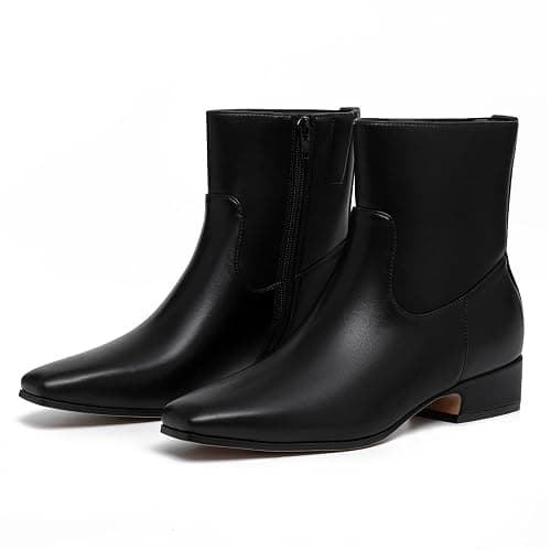 Athlefit Ankle Boots for Women Low Heel Fashion Square Toe Comfortable Short Boots with Side Zipper thumbnail 4