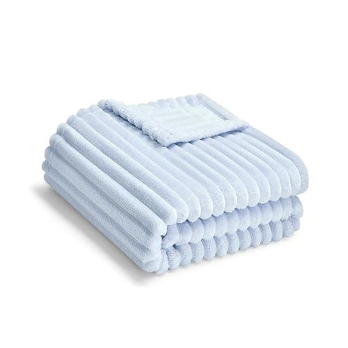 Eonkasp Soft Fleece Baby Blanket Ultra Cozy Blue Baby Blankets for Boys Warm and Lightweight Infant Toddler Newborn Receiving Gift with Reversible Stripes for Crib Stroller, 30x40 Inch, Light Blue - Image 1