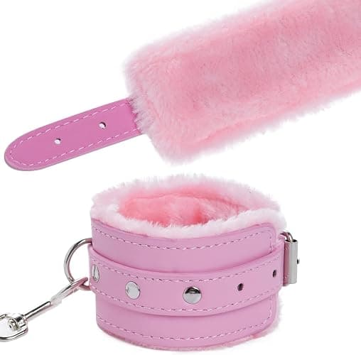 New Pink PU Leather Cuffs Soft Furry Wrist Sex Hand Cuff Bracelets Handcuffs for Grownups Bedroom Set for Adults Hand Cuffs for Women Couples Bondage Restraints Set Sweater Yoga B042 thumbnail 5
