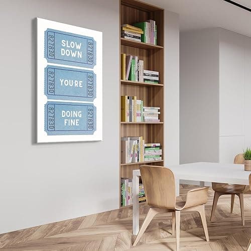 Retro Inspirational Quotes Poster Trendy Blue Daily Affirmation Wall Art Preppy Slow Down You’re Doing Fine Canvas Prints Ticket Aesthetic for Living Room Classroom Bedroom Home Decor 12x16in Framed thumbnail 4