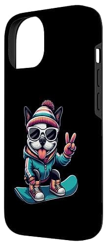 iPhone 14 Cool Comic Boston Terrier Snowboarding Fun Case thumbnail 2