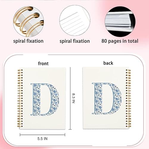 ShowDraven Blue Cute Initial Notebook Journal Diary Libretas Escolares D, Cute Preppy Aesthetic Personalized Notebook Gifts for Teen Girls Women Kids,Preppy Blue Aesthetic School Supplies for Girls 5.5x8.3 thumbnail 3