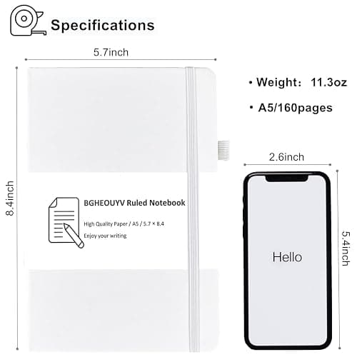 BGHEOUYV Notebook Journal, College Ruled Notebook Lined A5 160 Pages,Hard Cover Journals for Writing, Notebooks for Work Office School Women Men,5.7 inches x 8.4 inches(White) thumbnail 3