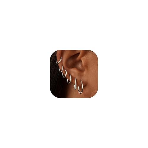 6 Pairs Hoop Earrings for Womem: 14K Gold-plated Lightweight Hypoallergenic, Nickel-Free Lead-Free, Non-Tarnish Cartilage for Multiple Piercings Stack for Jewelry Set - Image 1