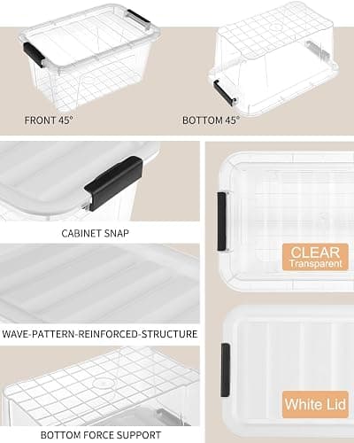 EOENVIVS Plastic Storage Bins with Lids 6 Pack, 7 Quart Storage Containers With Black Buckle Latch, Stackable Storage Organizers for Home Pantry Office Classroom Organization, Clear thumbnail 4