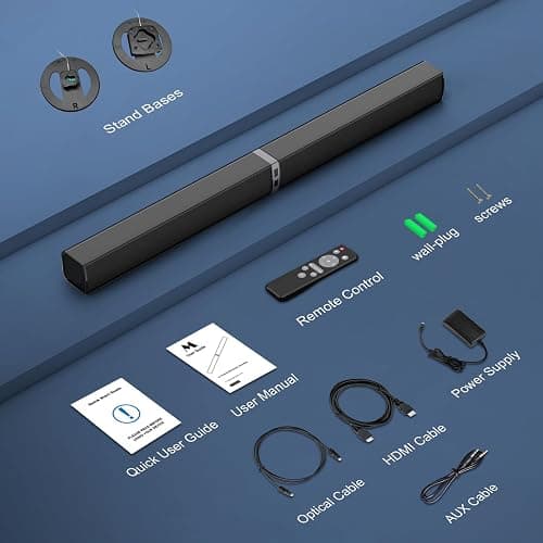 MZEIBO Sound Bar for Smart TV，80W Detachable Bluetooth Soundbar with Powerful Bass, 2-in-1 Home Theater Audio System, ARC/Optical/AUX Connectivity for TV/PC/Laptop/Game Console thumbnail 9
