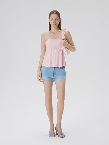 SUUKSESS Women Peplum Tube Tops with Built in Bra Summer Cute Sleeveless Strapless Babydoll Tank Top thumbnail 2