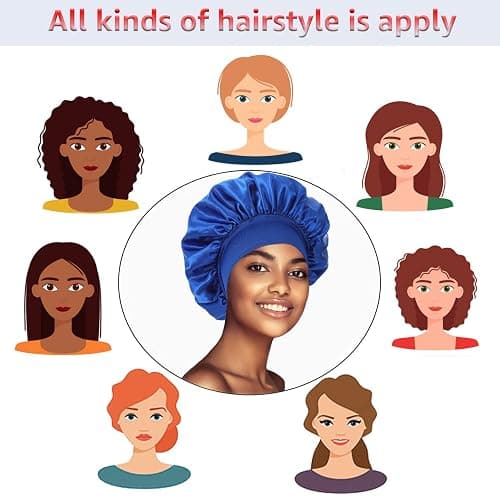 3 Pack Satin Bonnet Silk Hair Bonnet for Sleeping, Sleep Bonnets for Women Large Wide Soft Band Sleep Cap for Curly Hair Braids thumbnail 6