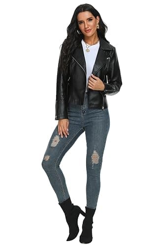 Fahsyee Faux Leather Jacket for Women, Vegan Jackets Moto Biker Motocycle Coat thumbnail 2