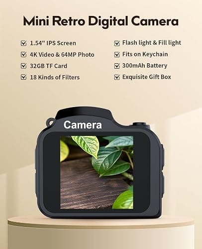 FLATIC Mini Keychain Camera –4K Digital Tiny Camera with 32GB Card & Elegant Gift Box, Fun Pocket-Sized Gadget for Kids & Adults, Collectible Gift for Travel, Birthdays & Stocking Stuffers, Black thumbnail 2