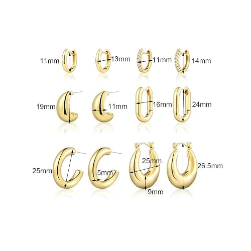 Wgoud 6 Pairs Gold Hoop Earrings Set for Women, 14K Gold Plated Hypoallergenic Lightweight Chunky Open Huggie Hoops Earrings Jewelry for Gifts. thumbnail 5
