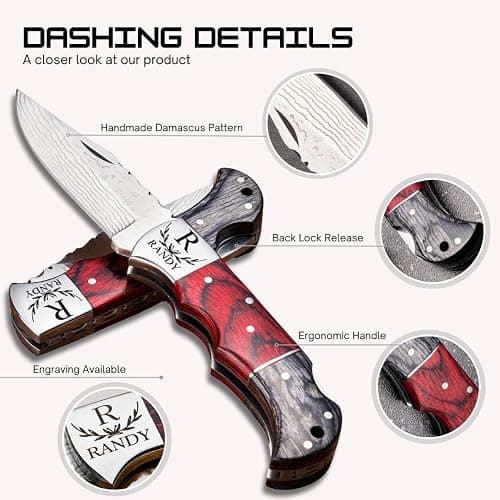 Personalized Damascus Pocket Knife thumbnail 8