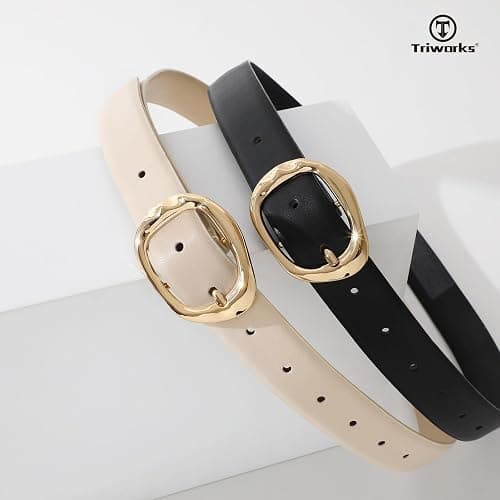 TRIWORKS 2 Pack Leather Belts for Women Fashion Waist Belt with Liquid Shapes Women Belt for Jeans Pants Dresses thumbnail 4