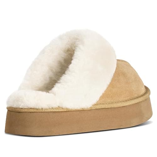 OOW Fuzzy Platform Slippers for Women - Women's Casual Winter House Slippers - Brown, Faux Fur & Shearling Blend - Women's Size thumbnail 5