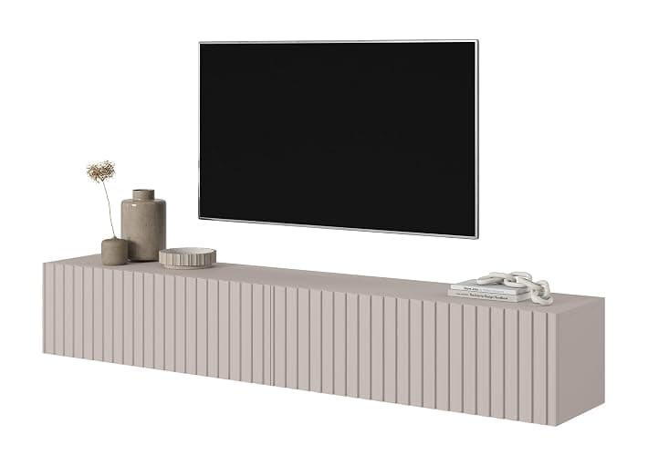 Selsey TV Schrank Board Sideboard Fernsehtisch Fernsehschrank 175 cm Hängend Graubeige Mit Lamellierter Front Telire - 175 - Graubeige thumbnail 3