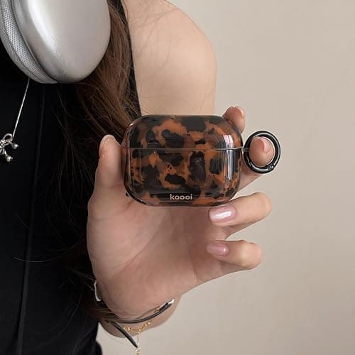 Reownest Case for AirPods Pro/Pro 2 with Cleaner Kit, Cute Amber Pattern Aesthetic Design Shockproof Keychain Cover Soft Cover -Brown thumbnail 3