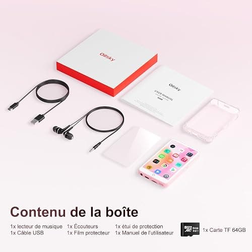 Lecteur MP3 avec Bluetooth et WiFi, Oilsky 80Go Lecteur de Musique Mp3 et Mp4, Lecteur à écran Tactile 4 Pouces 1080P, Lecteur Spotify Android (Rose) thumbnail 9