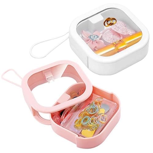 REVAXUP 2pcs Hair Tie Organizer Boxes,Small Portable Holder Can Be Stackable Or Hung On The Wall,Best for Ties Storage or Small Items on Desktop, Pink&White - Image 1