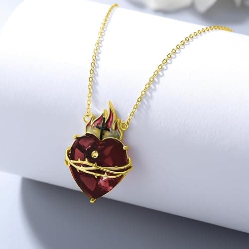 OHAYOO Sacred Heart of Jesus Necklace 925 Sterling Silver Cross Sacred Heart Necklace Inlaid Cubic Zirconia Christian Amulet Christian Gift,Perfect for Prime Shopping thumbnail 6